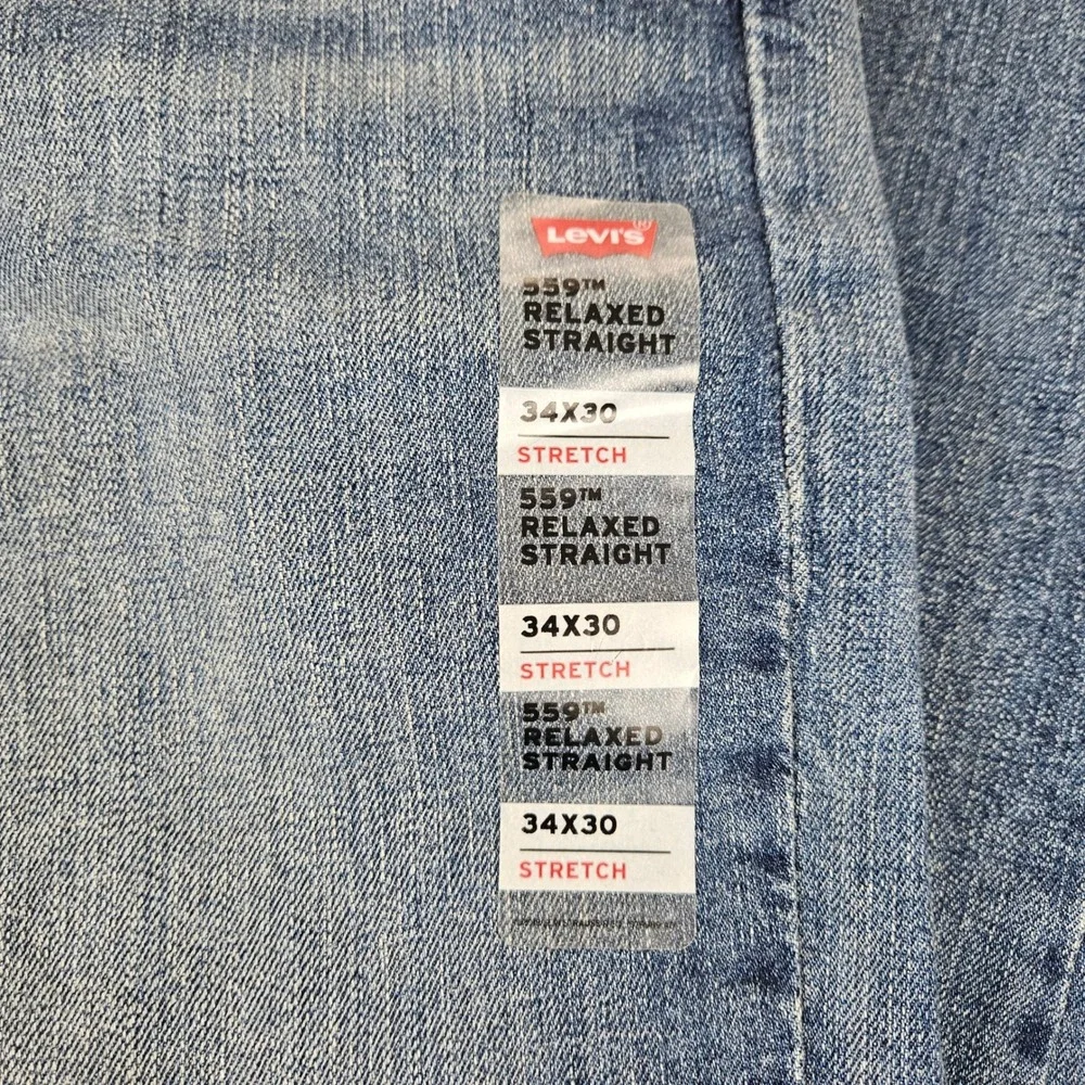 Levi's 559 Relaxed Straight Mens 36x30 Light Wash Blue Stretch Jeans 00559-0552